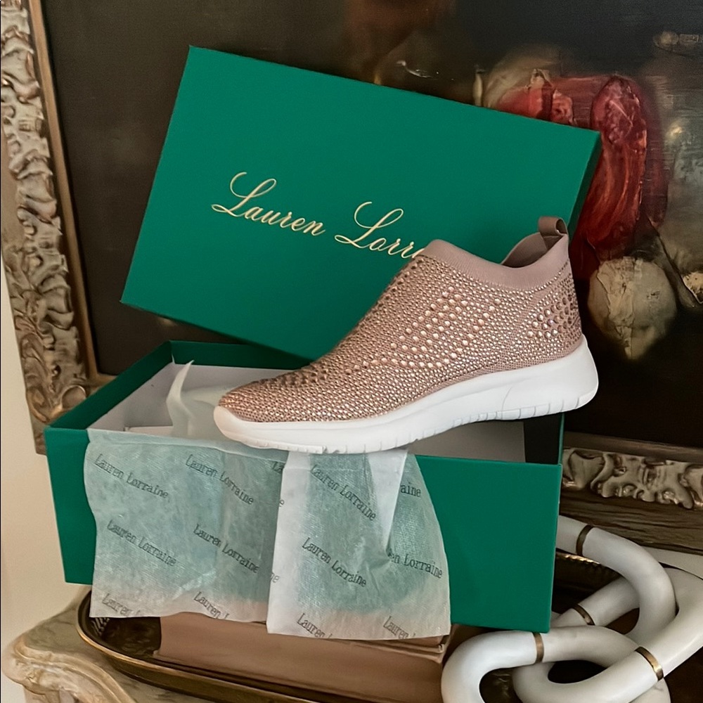 Lauren Lorraine Women's Pink/rose gold/ nude Slip-On sparkle Sneakers - Picture 1 of 10